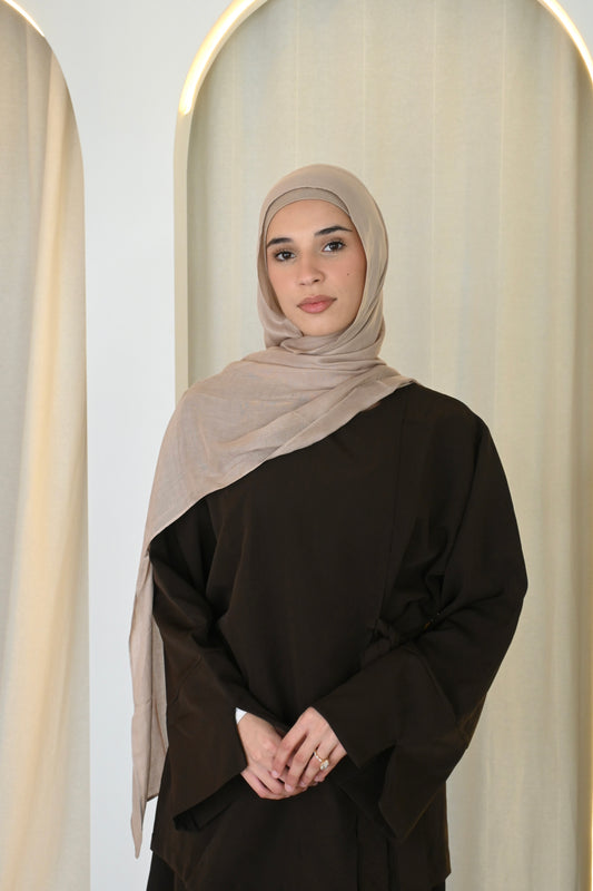 Mocha Brown Side Wrap Two-piece Abaya