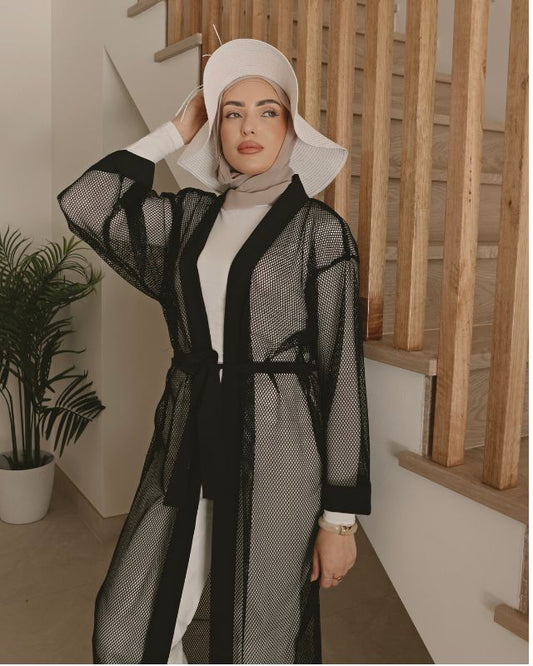 Black Full Coverage Mesh Kimono – P2501-1