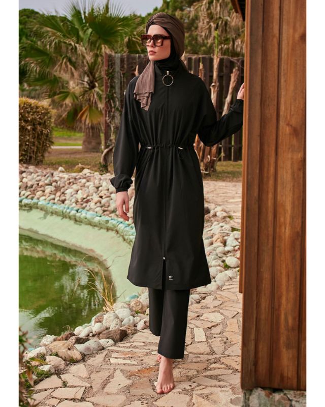 Woven Black Burkini Modest Swimwear M2401