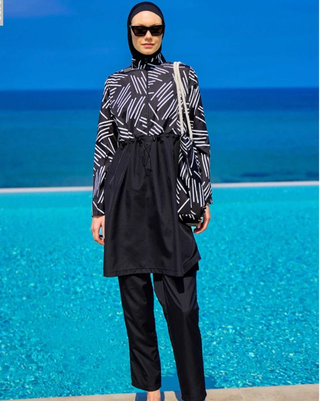 Black Full Coverage Modest Swimwear Set for Women R2509