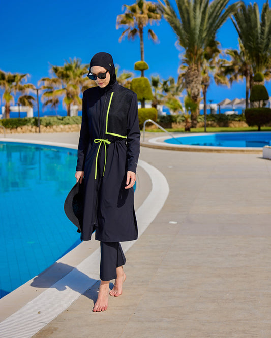 Black Full Coverage Modest Swimwear Burkini Set M2506-1