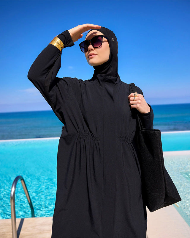Black Asymmetric Cut Premium Full Coverage Swimwear Set M2503-3
