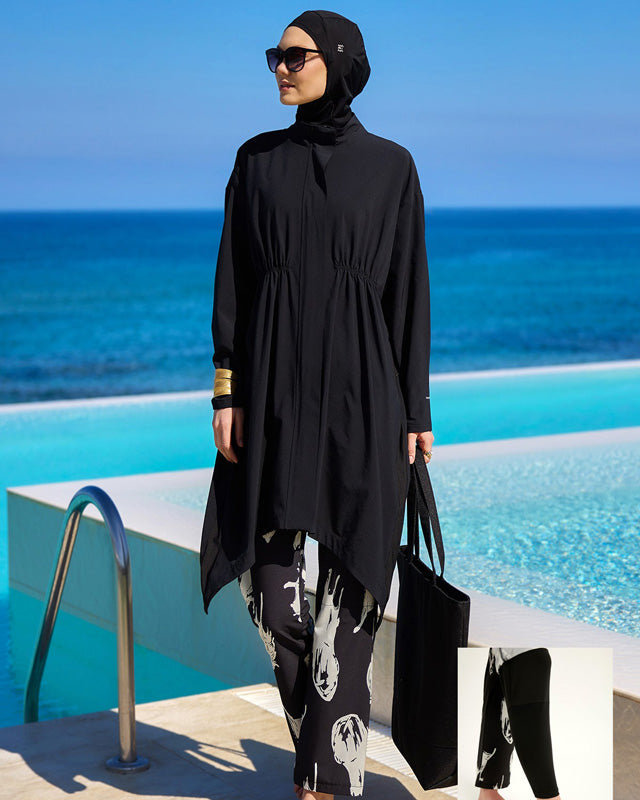 Black Asymmetric Cut Premium Full Coverage Swimwear Set M2503-3
