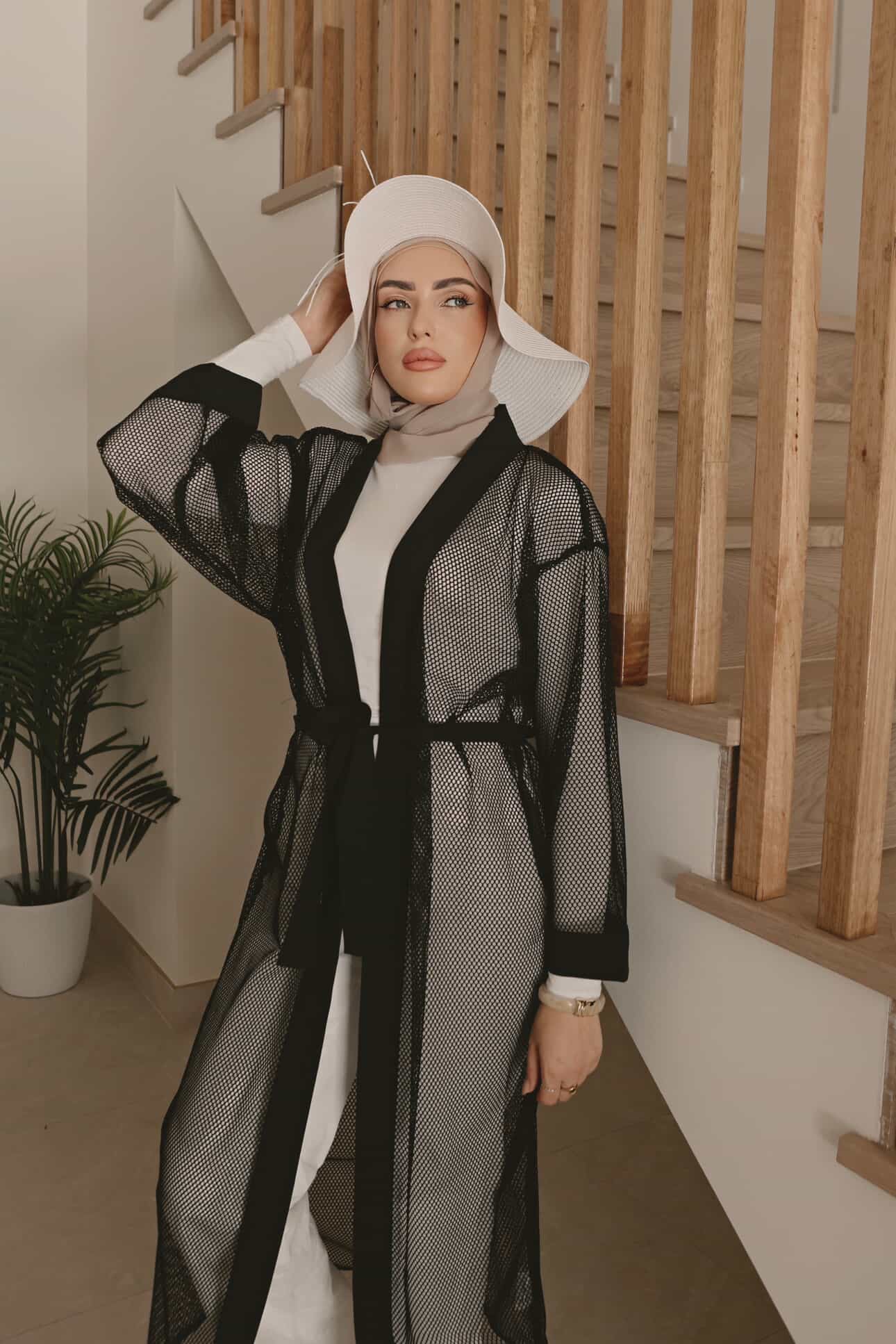 Black Full Coverage Mesh Kimono – P2501-1