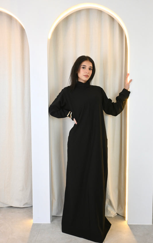 Black Mock Neck Abaya