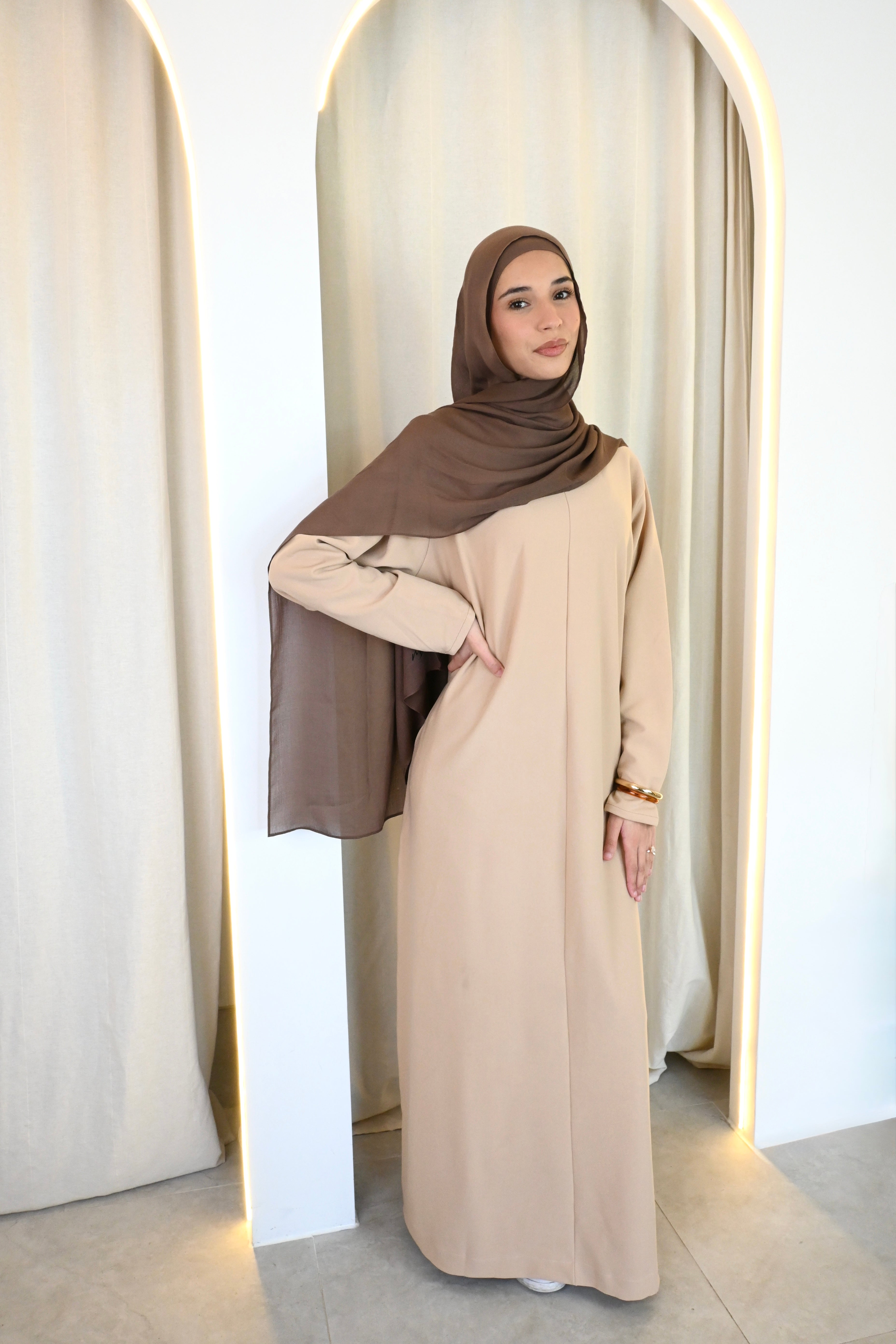 Beige Mock Neck Abaya