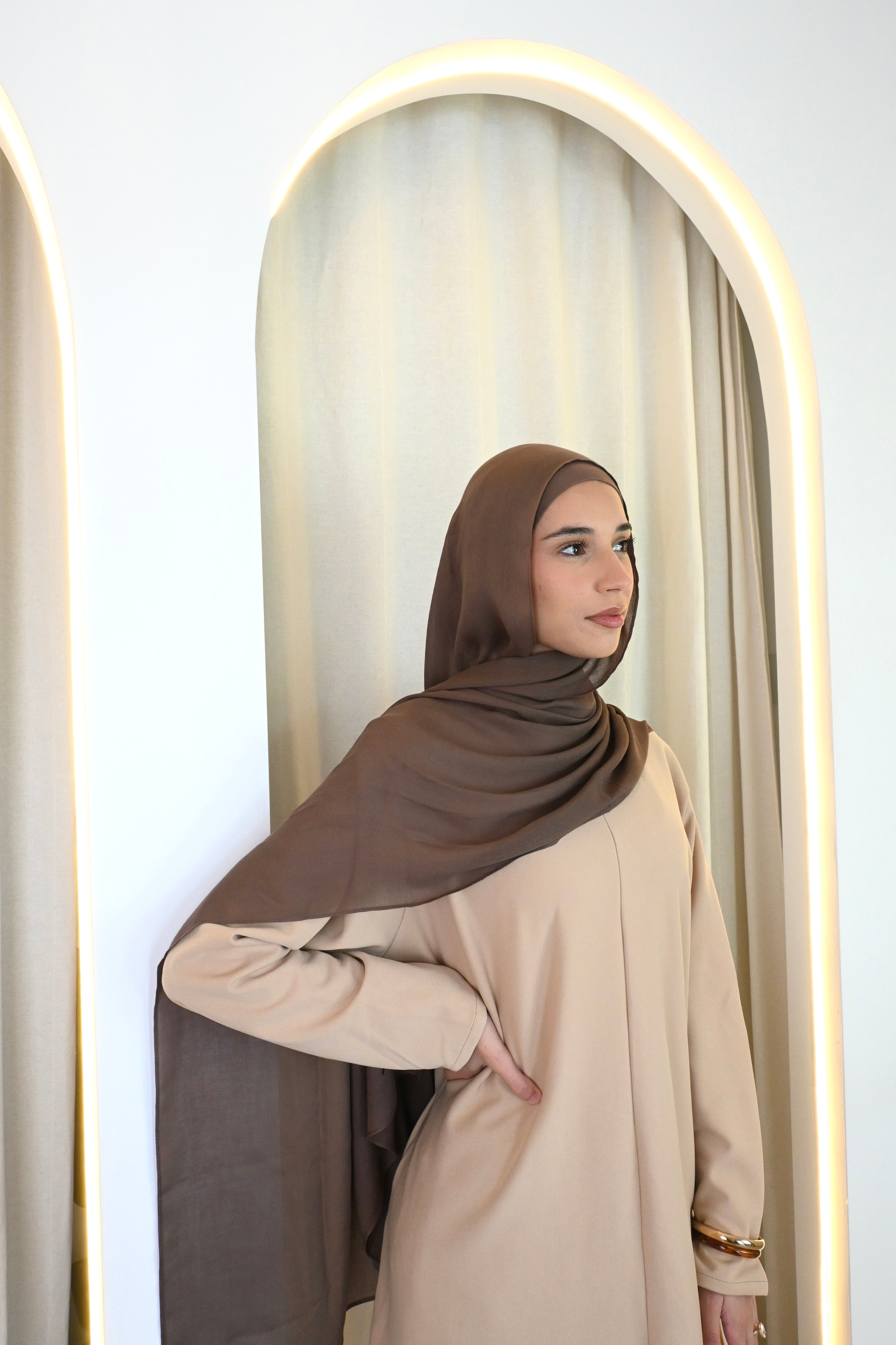 Beige Mock Neck Abaya