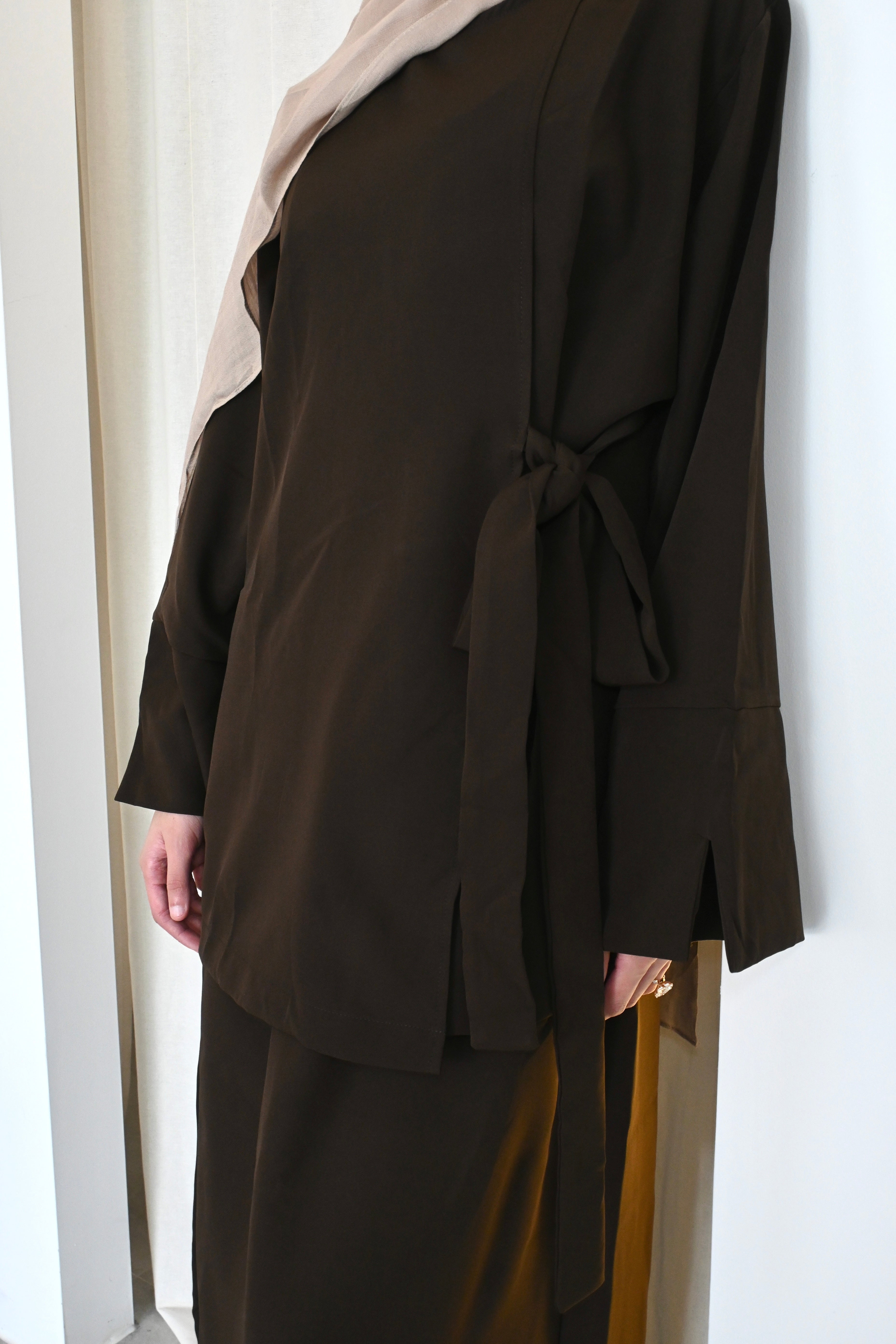 Mocha Brown Side Wrap Two-piece Abaya