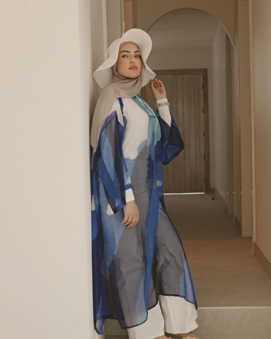 Marina Blue Patterned Silk-Touch Pareo - P2507