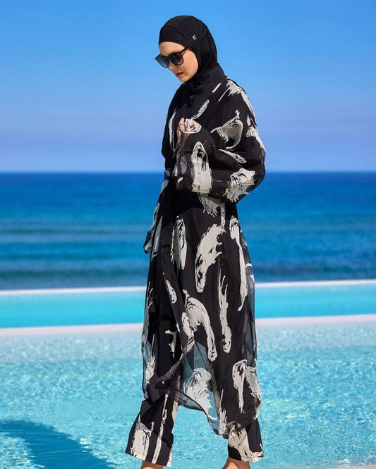 Elegant Silky Modest Kimono – Lightweight Full Coverage Beach Cover P2503-3