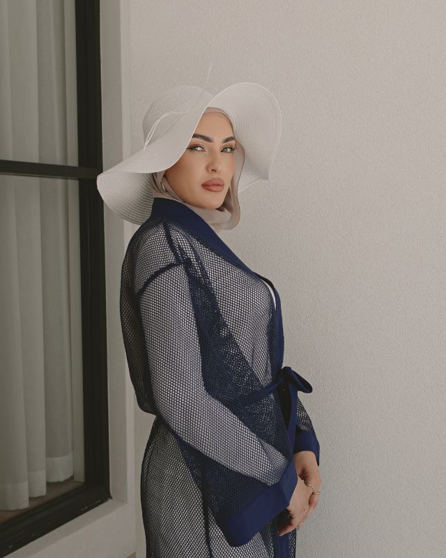 Navy Full Length Modest Mesh Kimono – Lightweight Islamic Swim Cover P2501-2