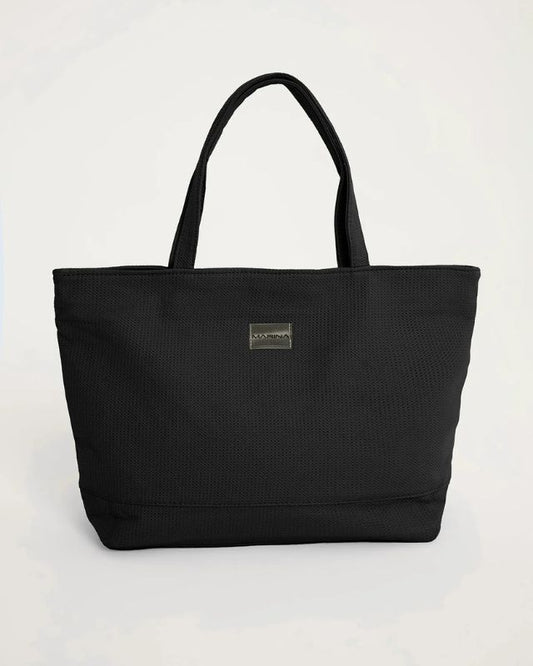 Black Faux Leather Beach Bag with Zipper CA2502-1