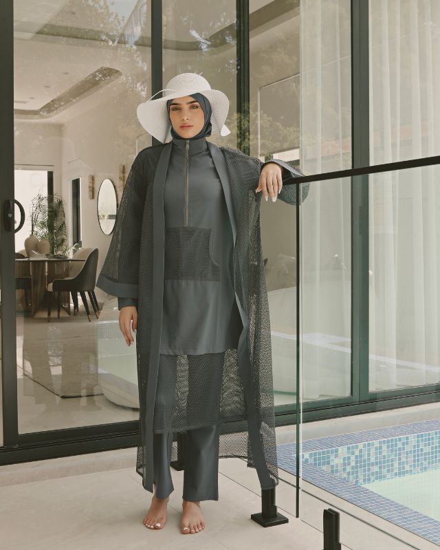 Charcoal Full Length Modest Mesh Kimono – P2501-5