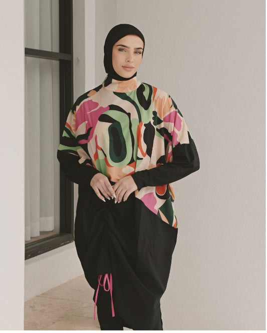 Woven Black Burkini Modest Swimwear M2423