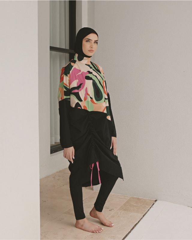 Woven Black Burkini Modest Swimwear M2423