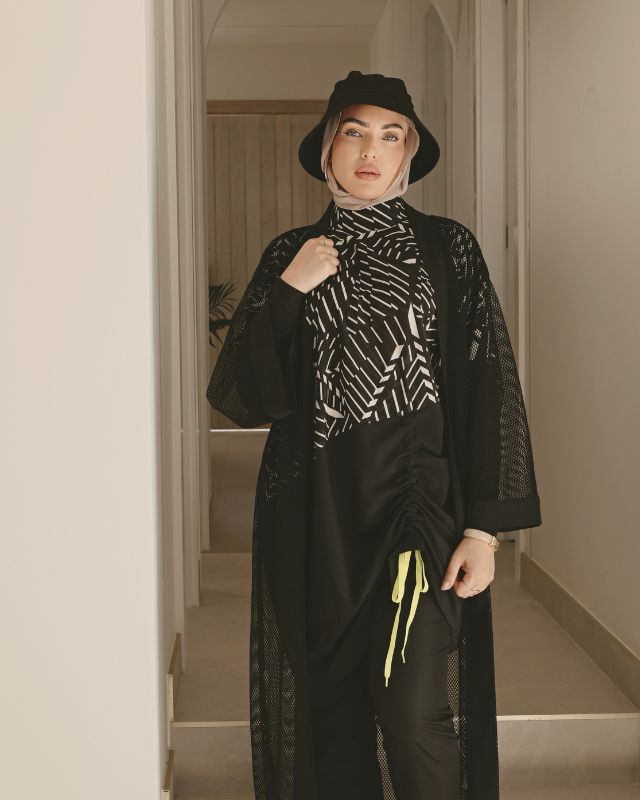 Woven Black Burkini Modest Swimwear M2327