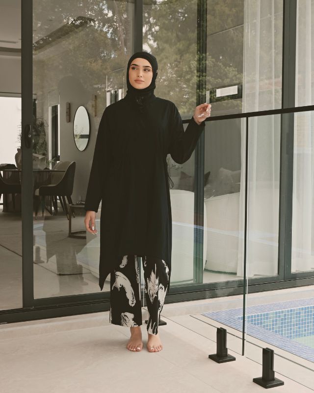 Black Asymmetric Cut Premium Full Coverage Swimwear Set M2503-3