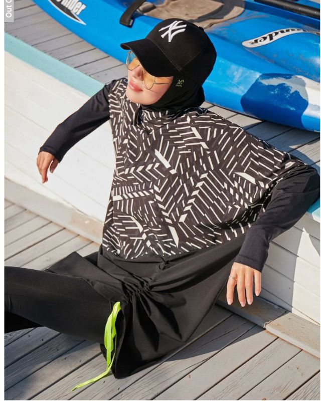 Woven Black Burkini Modest Swimwear M2327
