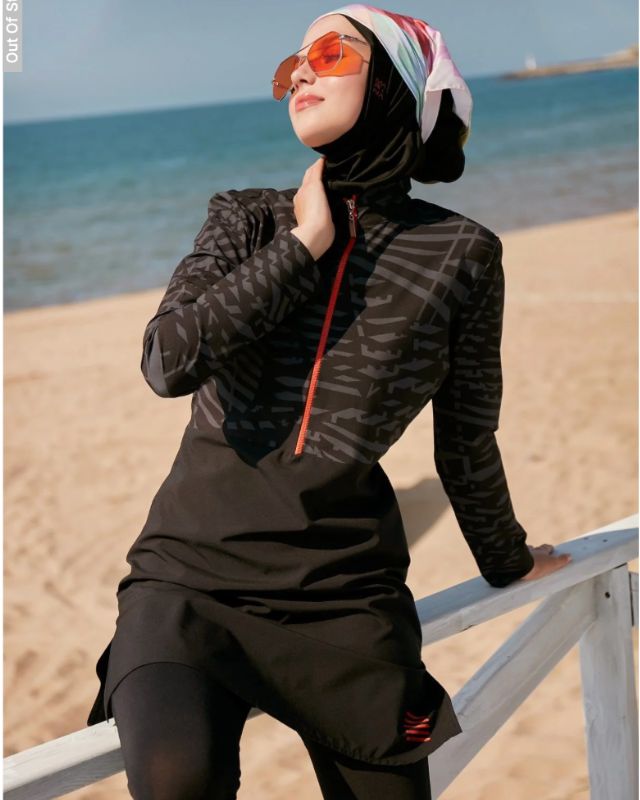 Woven Black Burkini Modest Swimwear M2324