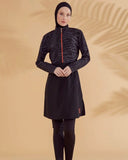 Woven Black Burkini Modest Swimwear M2324
