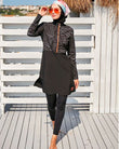 Woven Black Burkini Modest Swimwear M2324