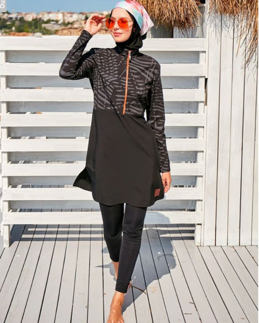 Woven Black Burkini Modest Swimwear M2324