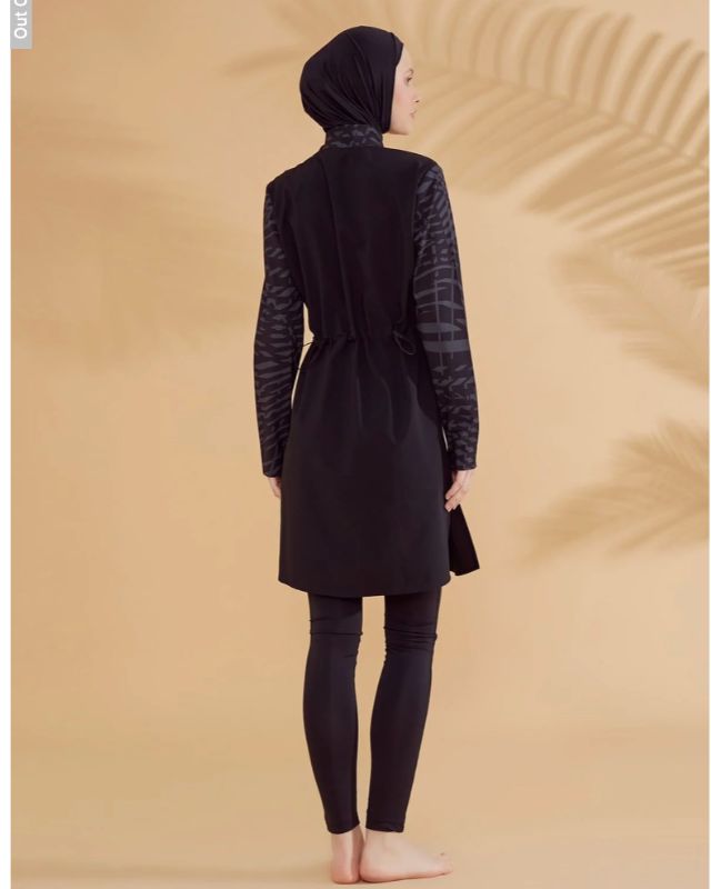 Woven Black Burkini Modest Swimwear M2324