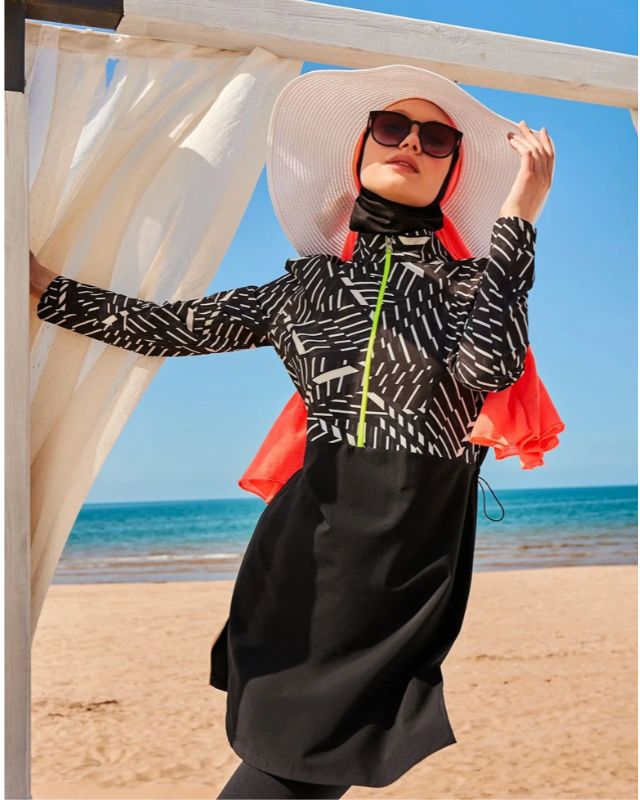 Woven Black Burkini Modest Swimwear M2326