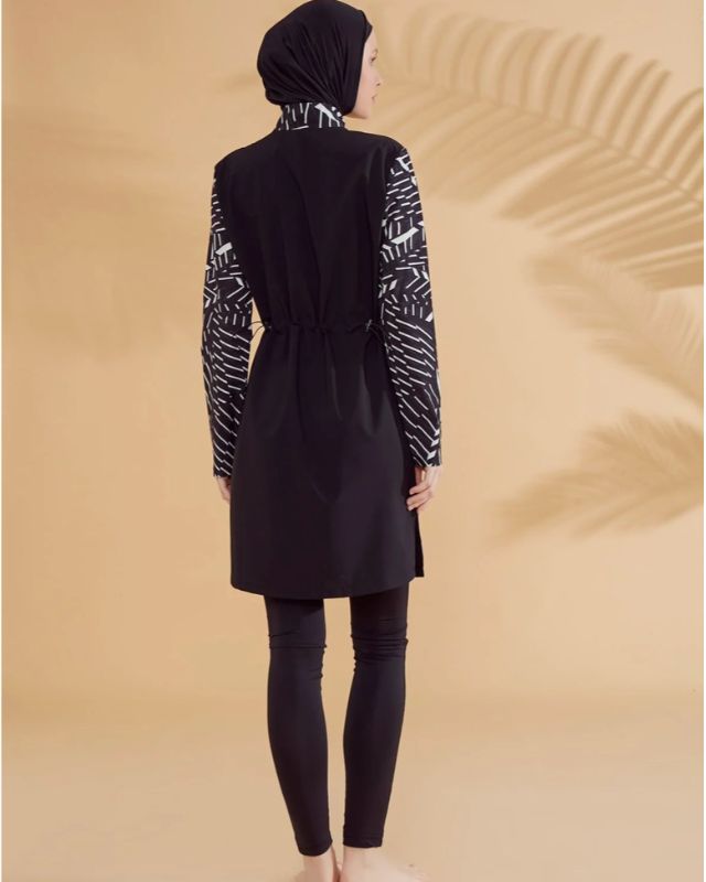 Woven Black Burkini Modest Swimwear M2326