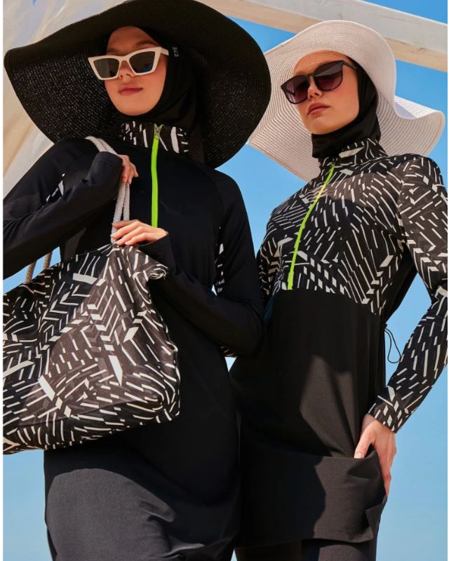 Woven Black Burkini Modest Swimwear M2326