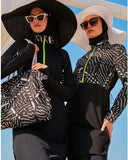Woven Black Burkini Modest Swimwear M2326