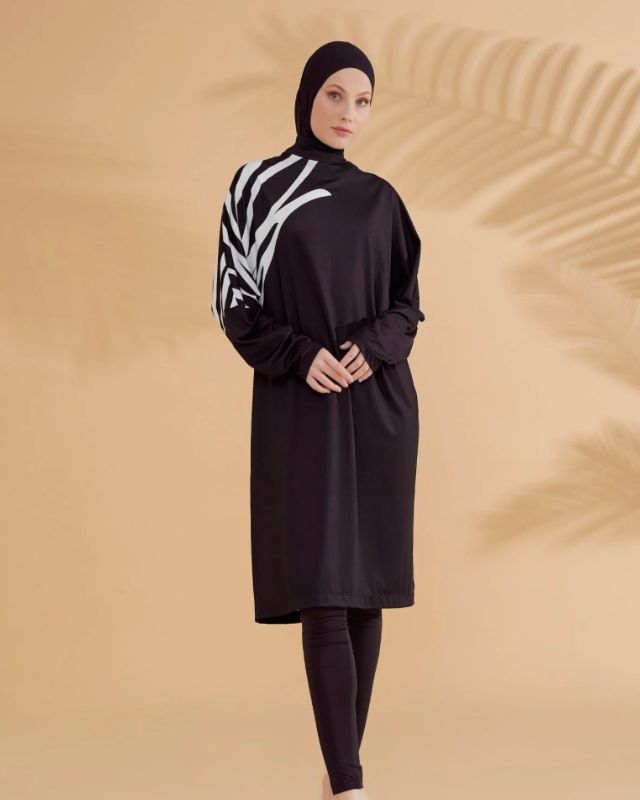 Lycra Black Burkini Modest Swimwear M2308