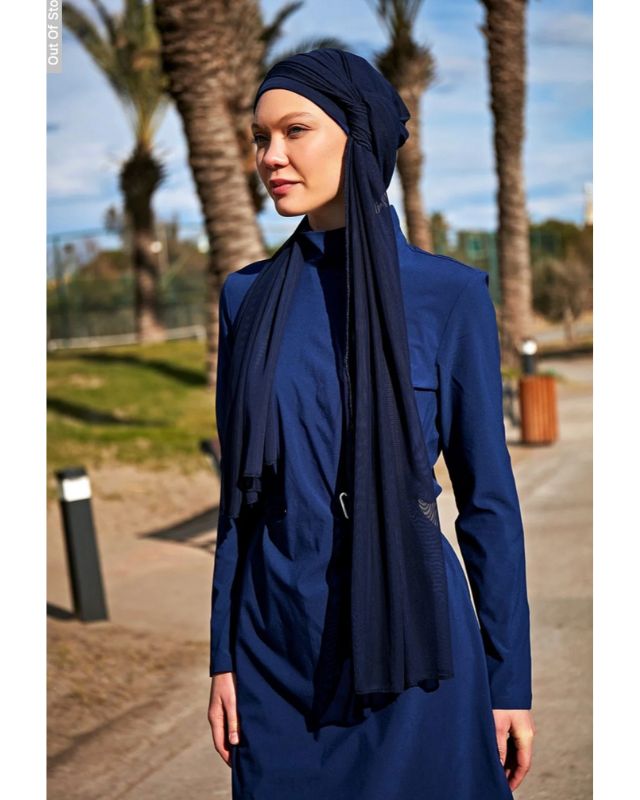 Navy Blue Mesh Practical Shawl Cap B2402