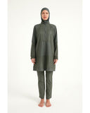 Khaki Full Coverage Tulle Detail Modest Swimwear Burkini Set M2534-3
