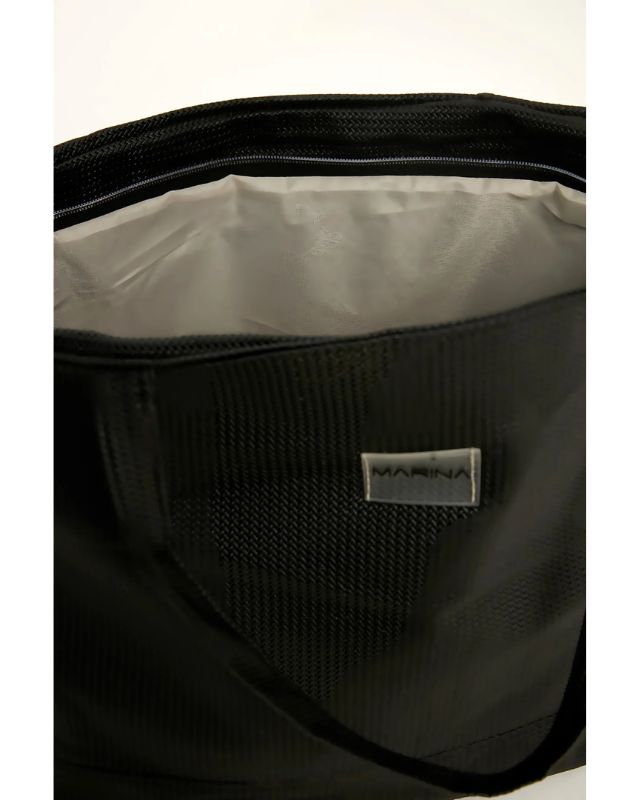 Black Faux Leather Beach Bag with Zipper CA2502-1
