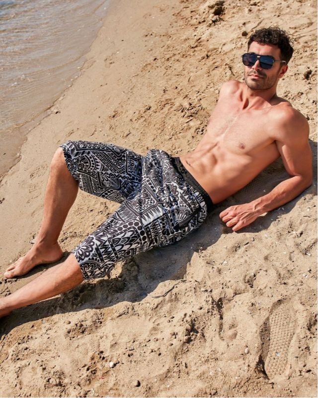 Black Patterned Men's Shorts S2362