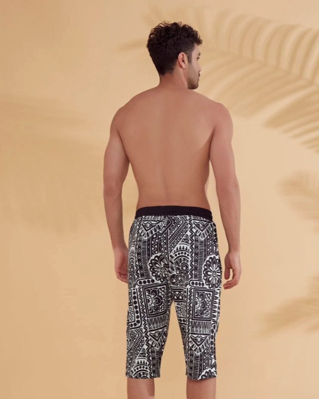 Black Patterned Men's Shorts S2362