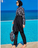 Black Full Coverage Modest Swimwear Set for Women R2509