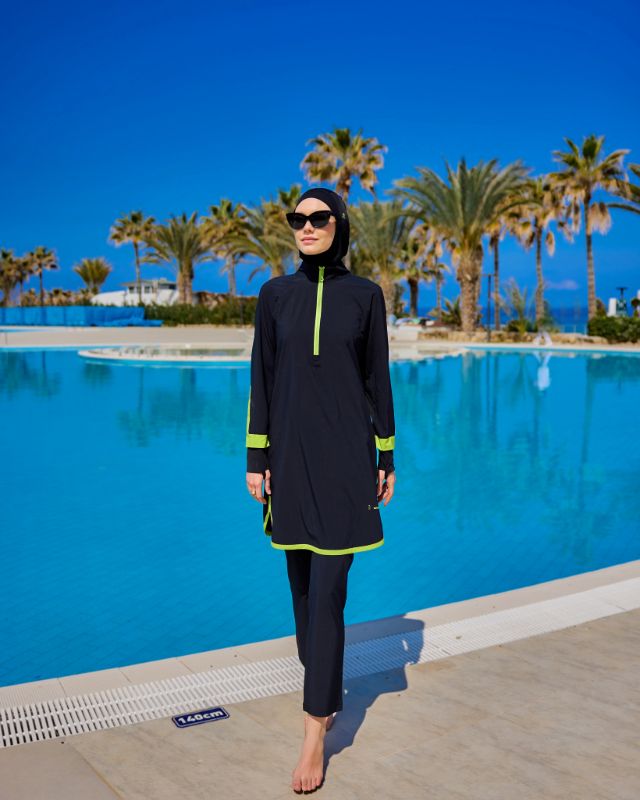 Marina Black Full-Coverage Modest Swimsuit – M2531