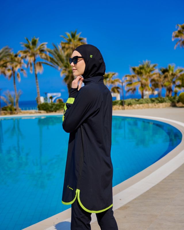 Marina Black Full-Coverage Modest Swimsuit – M2531