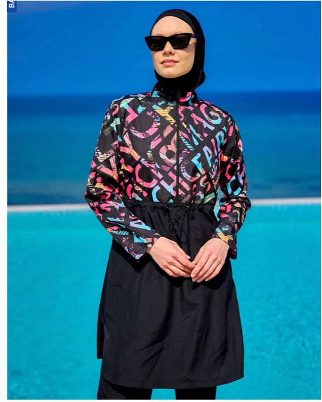 Black Full Coverage Swimsuit Set for Women R2507