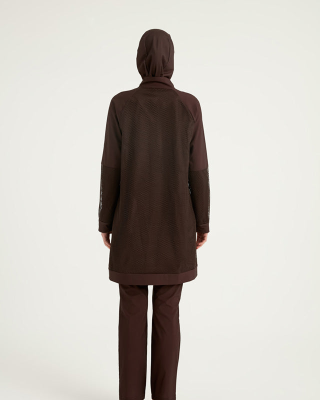 Brown Full Coverage Tulle Detail Modest Swimwear Burkini Set M2534-4