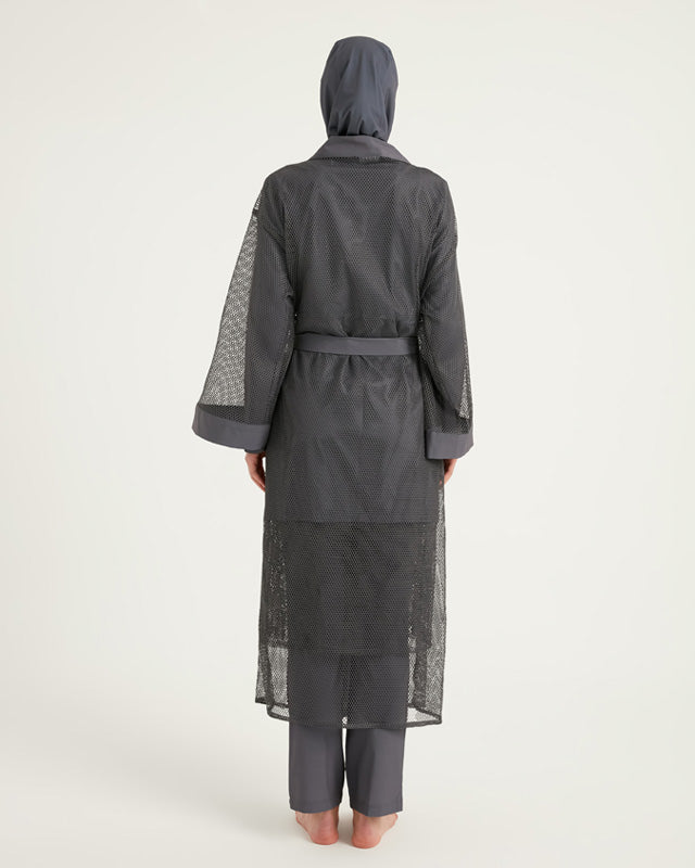 Charcoal Full Length Modest Mesh Kimono – P2501-5
