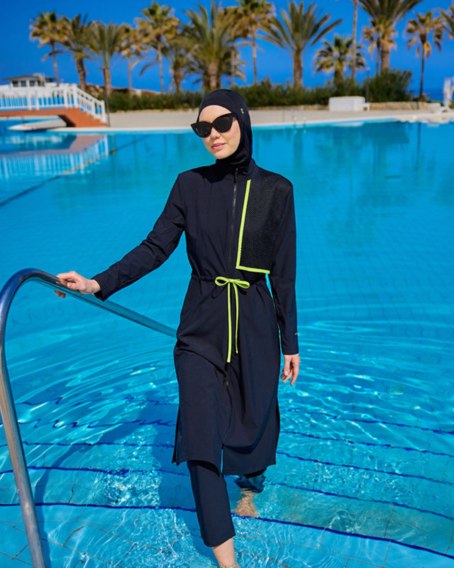 Black Full Coverage Modest Swimwear Burkini Set M2506-1