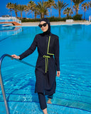 Black Full Coverage Modest Swimwear Burkini Set M2506-1