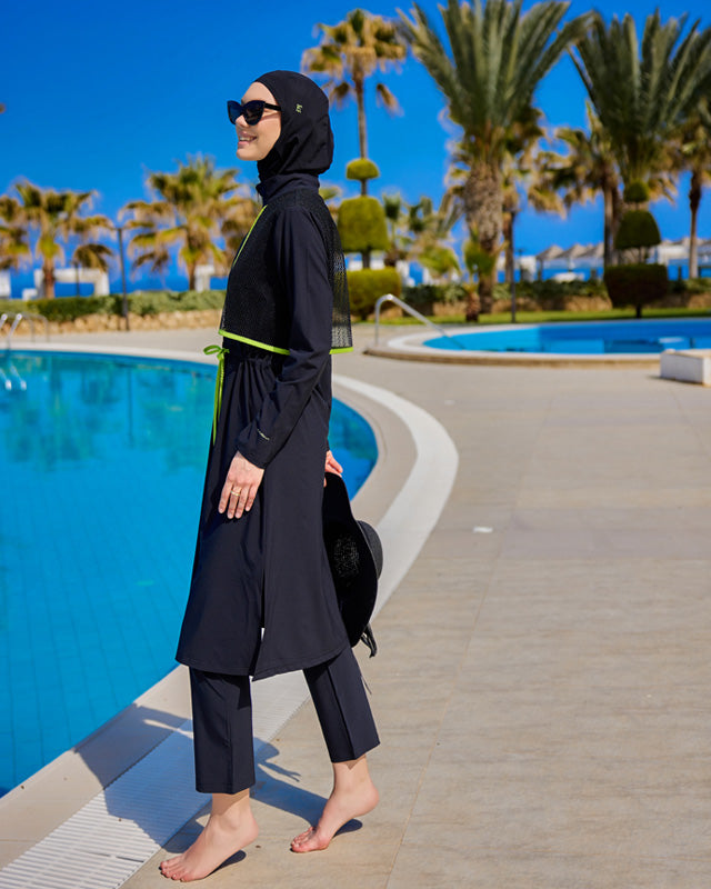 Black Full Coverage Modest Swimwear Burkini Set M2506-1