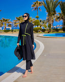 Black Full Coverage Modest Swimwear Burkini Set M2506-1
