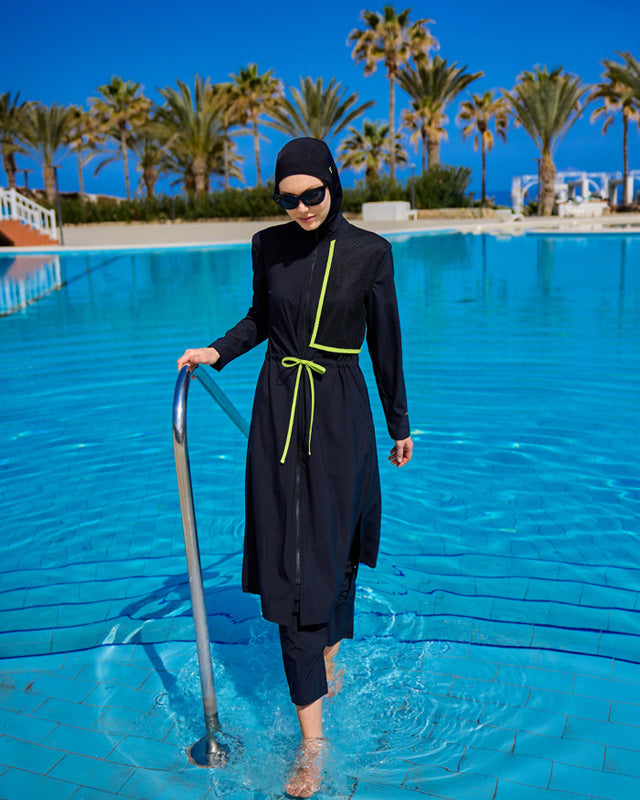 Black Full Coverage Modest Swimwear Burkini Set M2506-1