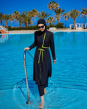 Black Full Coverage Modest Swimwear Burkini Set M2506-1