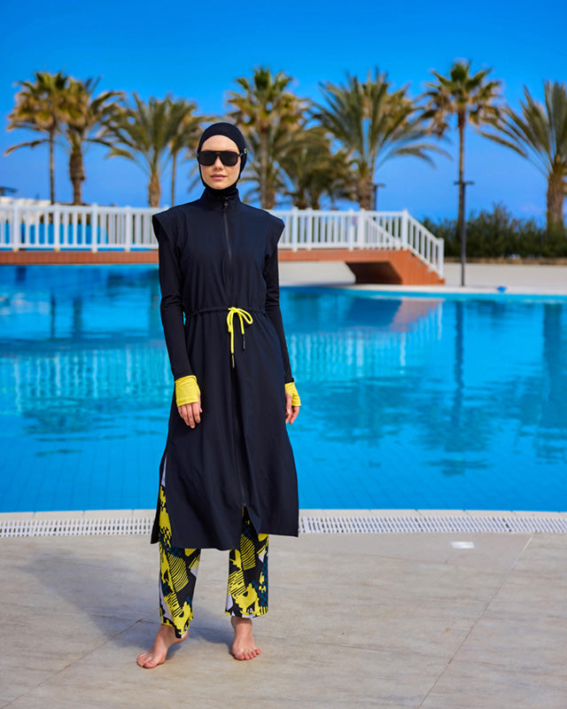 Marina Black Full Coverage Islamic Swimwear Burkini Set M2501-1